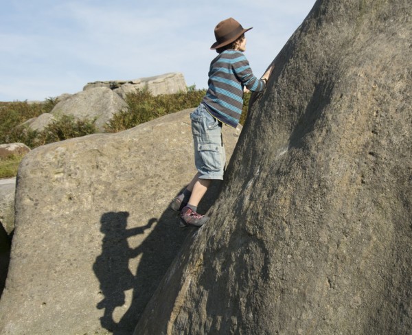 Luke Green being chased by his shadow on Wall Past Slot on the bouldering try-out day.