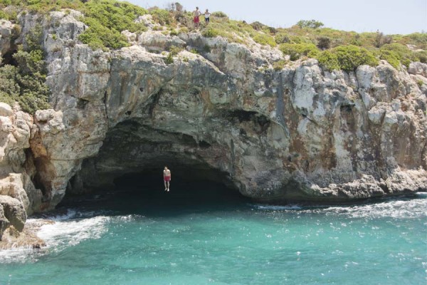 Paul Phillips taking the plunge at Cala Barques